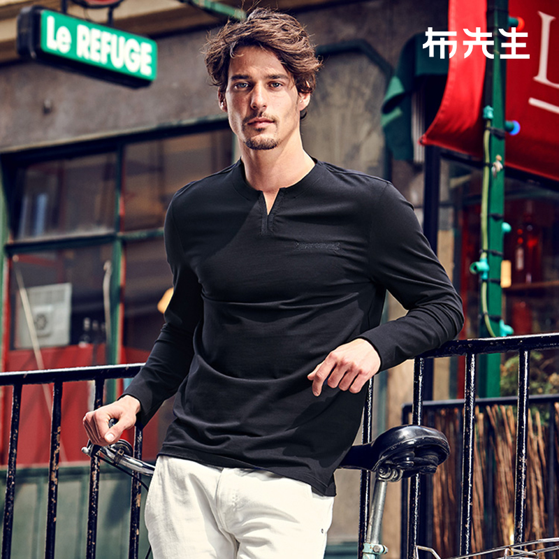 布先生长袖t恤潮流纯色打底衫