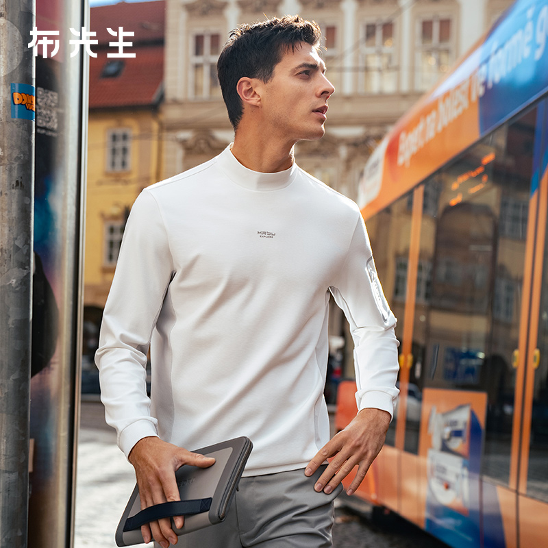MrBu布先生长袖打底t恤衫撞色拼接2025秋冬新款男运动上衣BT16873