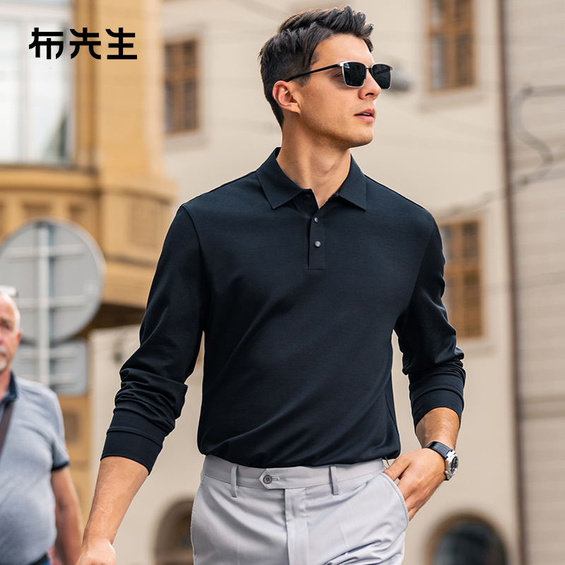 MrBu布先生一片式翻领磨毛男士长袖秋冬暖燚绒字母小标t恤BT15323