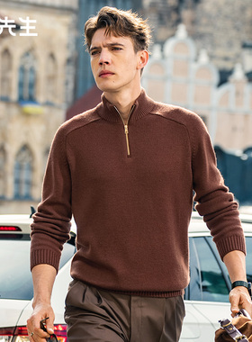 MrBu布先生半拉链插肩袖纯色羊毛衫秋冬罗纹下摆羊毛毛衣PT15623