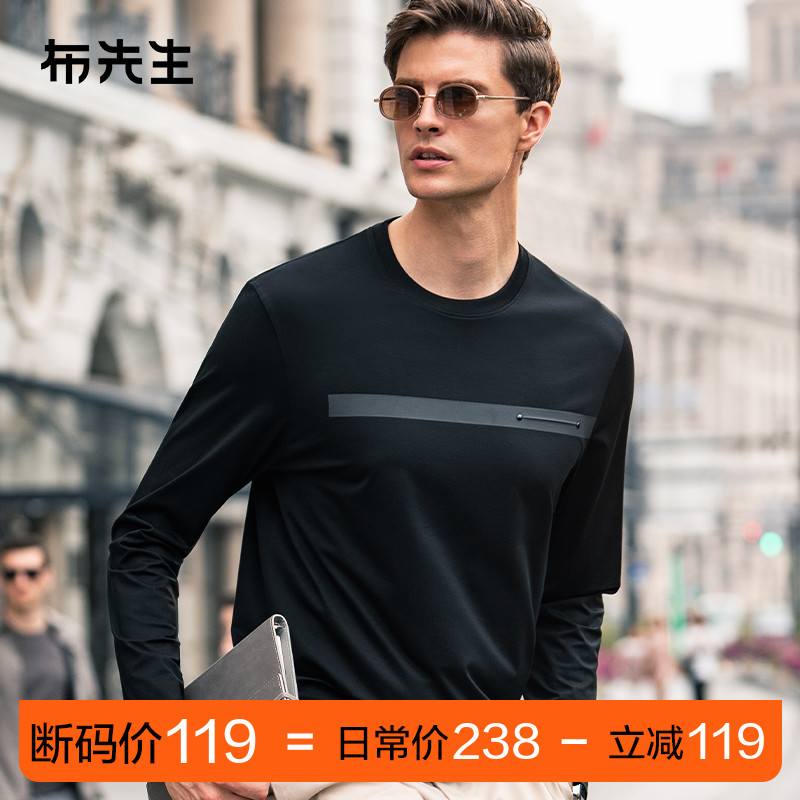 布先生中年圆领长袖t恤
