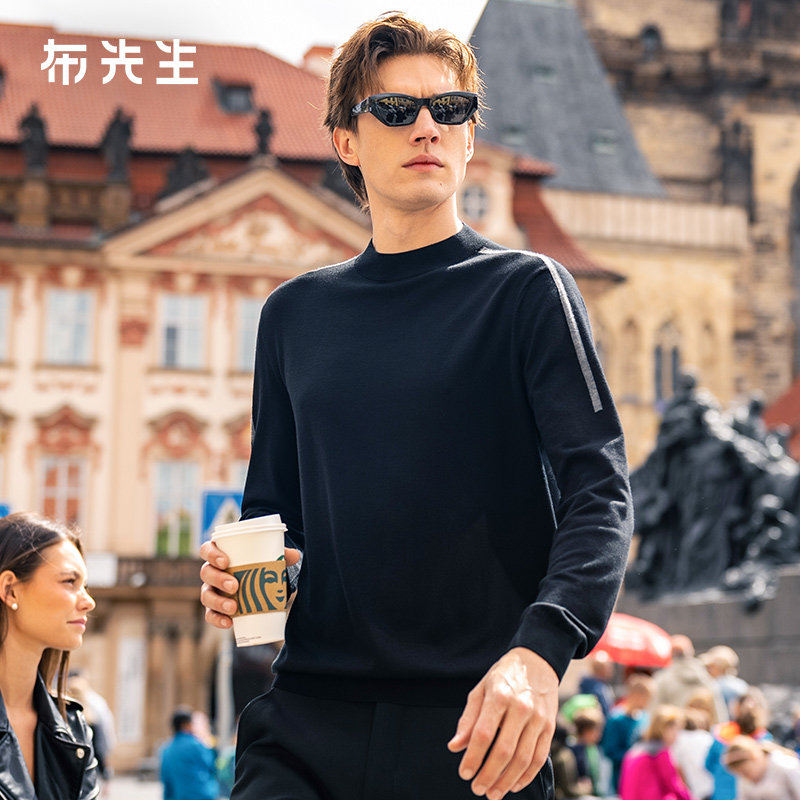 MrBu布先生嵌花工艺撞色线条羊毛T秋冬羊毛衫亲肤内搭男BT11937,男装,针织衫/毛衣,淘宝优惠券,粉丝福利购,淘宝优惠卷