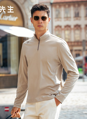 MrBu布先生半拉链立领字母印花长袖t恤2025秋冬款上衣男BT16855