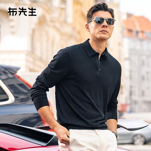 MrBu布先生偏门襟翻领羊毛衫秋冬四合扣简约纯羊毛t恤男BT15362