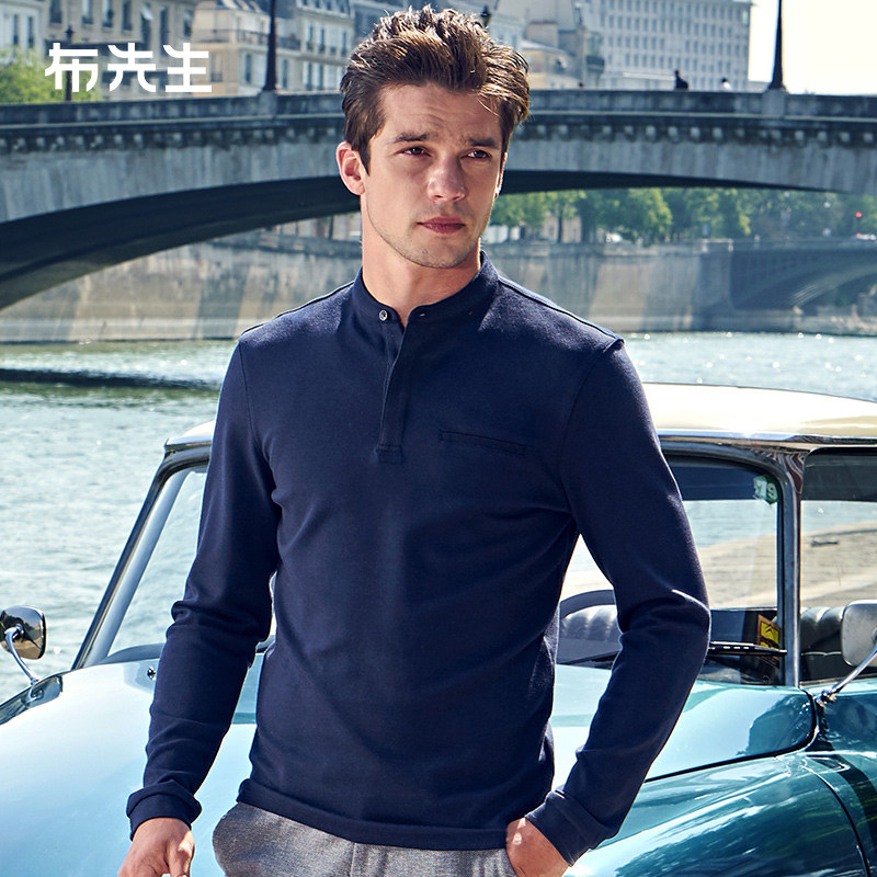 MrBu布先生纯色长袖t恤男春秋商务立领成熟男人上衣体恤BT10292