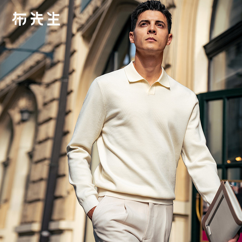 MrBu布先生时尚海鸥领纯色毛衣男春秋新款保暖羊毛衫BT16898