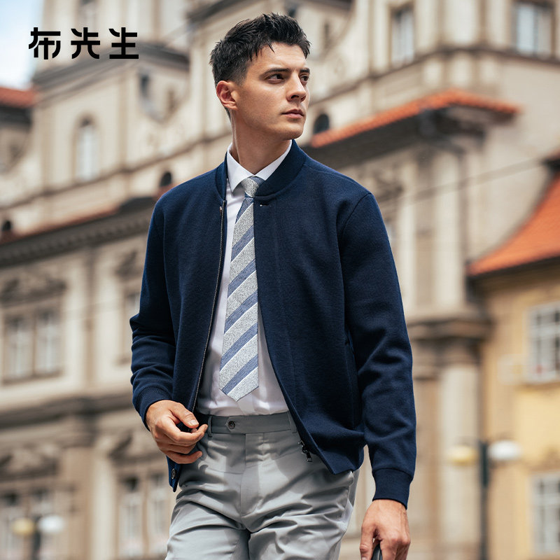 MrBu布先生棒球领羊毛开衫外套秋冬款暗门襟口袋保暖外套BT15366