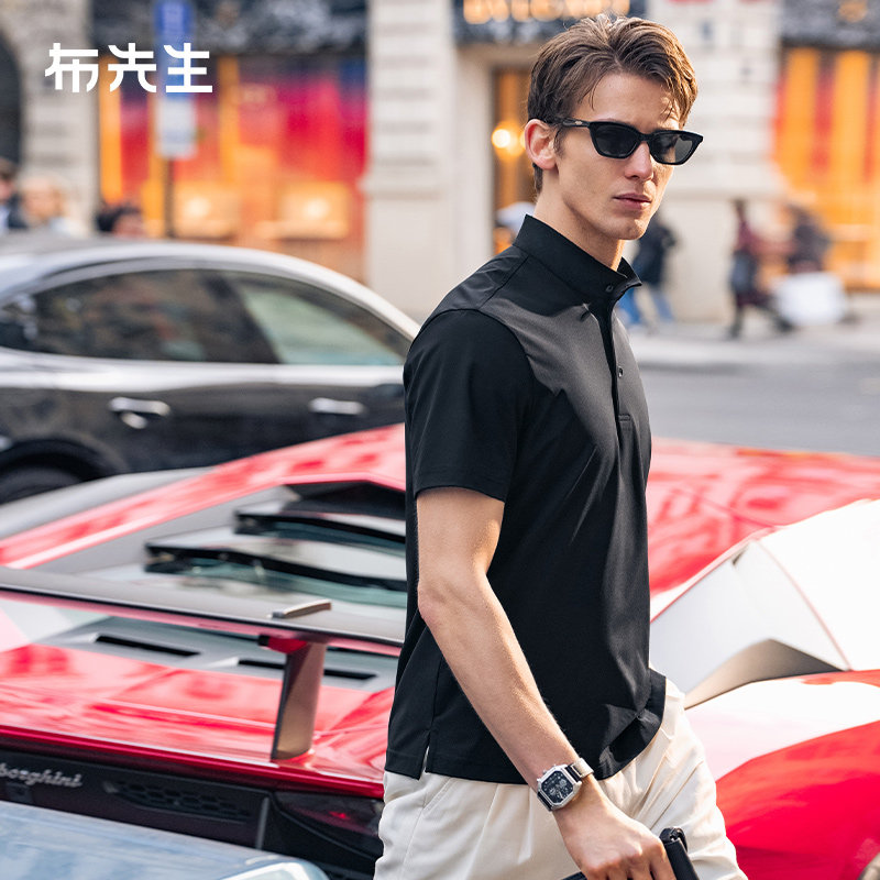 MrBu布先生时尚半高领纯色T恤男春夏舒适凉感短袖ET16182