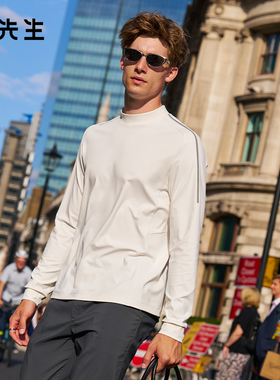 MrBu布先生撞色小高领打底衫2025秋冬新款字母印花上衣男PT16751