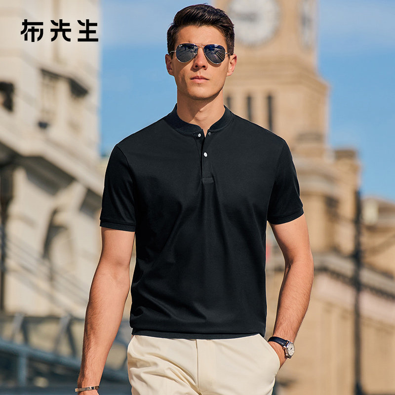 MrBu布先生时尚棒球领男士珠地透气T恤春夏款显瘦纯色短袖AT12023