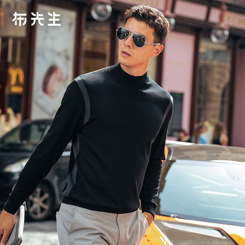 MrBu布先生半高罗纹领长袖毛t男春秋新款保暖羊毛上衣BT16897