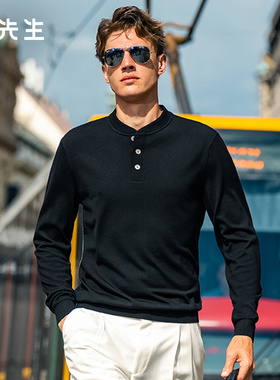 MrBu布先生棒球领保暖羊毛t恤秋冬三粒扣可机洗柔软羊毛衫PT15561