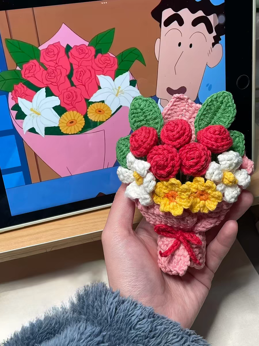 成品diy材料包手工钩织冰箱贴出风口夹送美伢同款花束挂件礼物