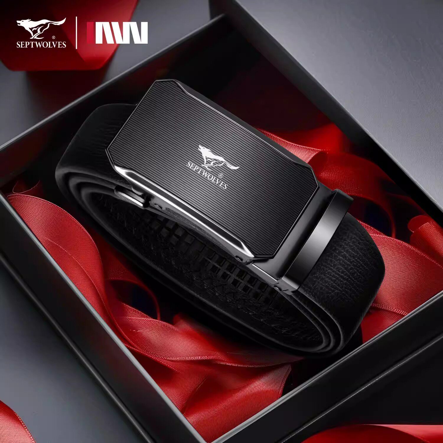 七匹狼男士皮带头层牛皮商务休闲自动扣腰带男款年轻人裤腰带礼盒