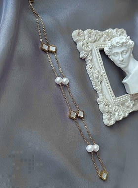 天然淡水珍珠满天星项链 不褪色不过敏四叶草贝壳贝母气质