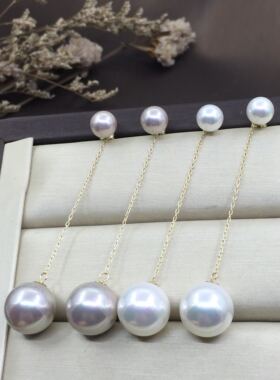 14k注金天然贝珠欧美大牌夸张金色大珍珠耳环耳饰超长 两用可拆