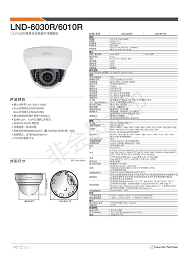 韩华2MP红外定焦半球LND-6010RP