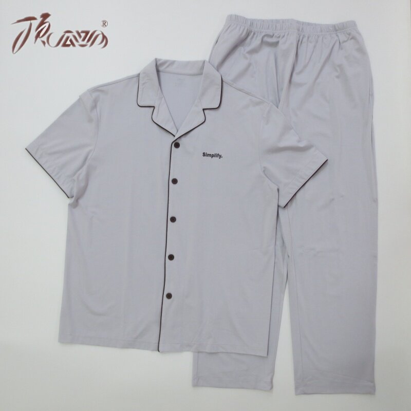 顶瓜瓜顶呱呱睡衣夏季短袖棉盖丝男式开衫居家服套装DJJMX-193057