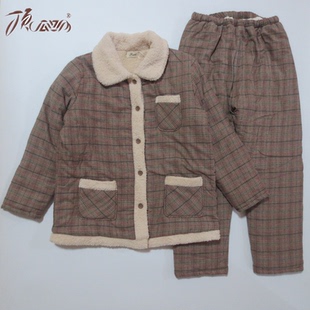 顶瓜瓜顶呱呱睡衣女士夹棉冬季加厚格子家居服千鸟律动棉服188552