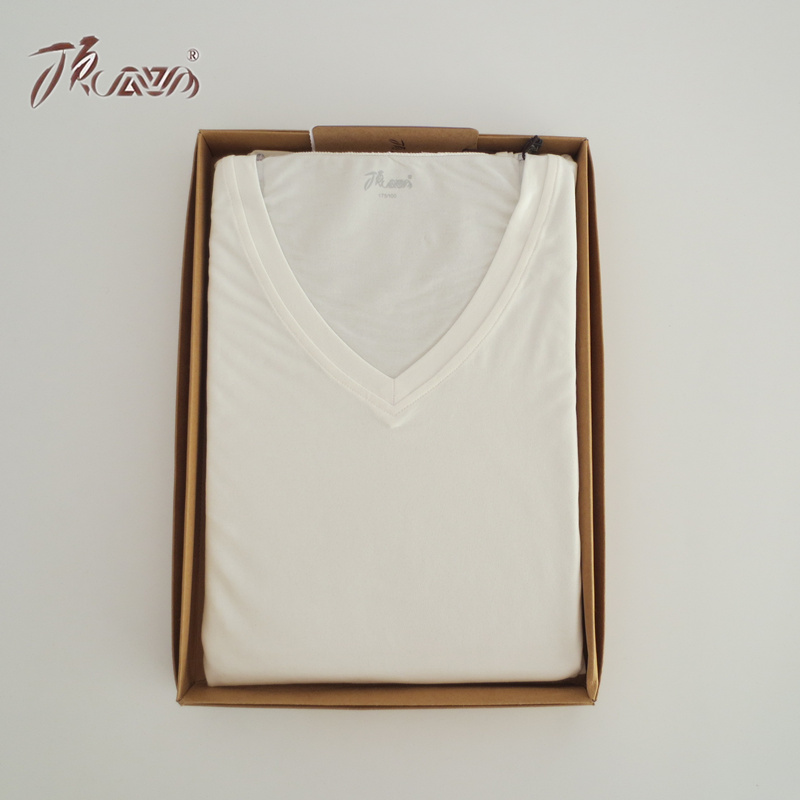 男士白色打底衫V领保暖内衣