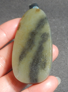 罕见方言和田玉精品黄沁皮青花籽料一线天平安无事牌吊坠挂件X3