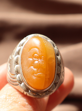 新疆黄沁籽一念18MM可调节戒指