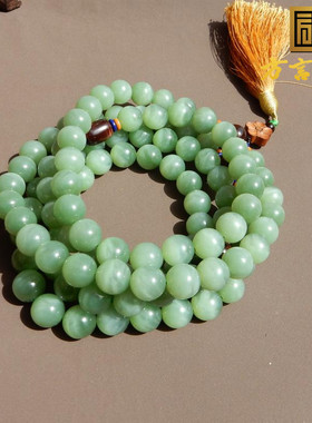 俄罗斯碧玉粉绿猫眼12m108颗手串
