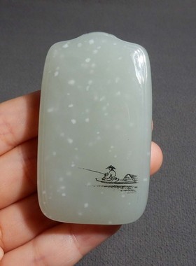 精品方言和田玉珍藏青海老坑雪花意境白玉独钓寒江雪意境吊坠s10