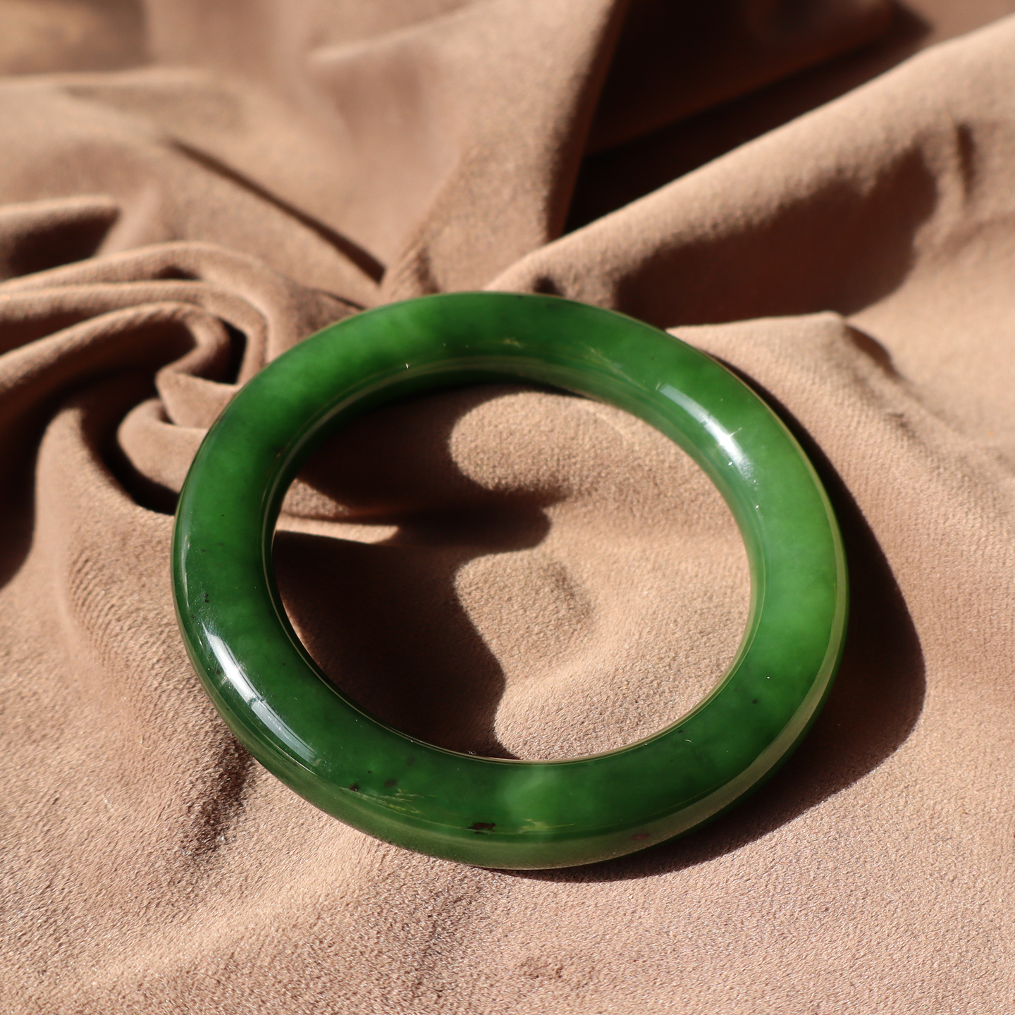 俄罗斯料菠菜绿碧玉56mm胖圆手镯