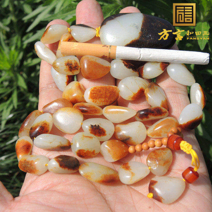 方言镇店之宝玉龙河产原石籽料珍品俏皮名品羊脂白玉配皮色项链F