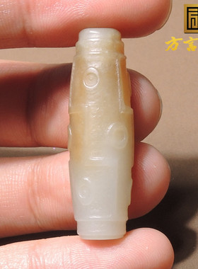 炸锅了！方言和田玉精品罕见珍品油润且末糖白三眼天珠吊坠挂件S