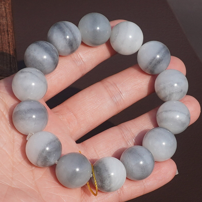 和田玉黑白分明青花籽一线天手串