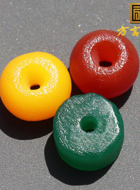 亮眼了方言和田玉三颗红黄绿玛瑙包浆高油岁月印迹DIY配饰配件A8