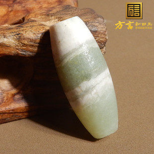 方言和田玉新疆老熟罕见且末金山矿桃花粉白玉双色勒子玉转运珠X3