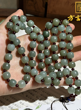 精品方言品牌和田玉新疆且末蓝色基调9mm老型珠项链多圈手串O