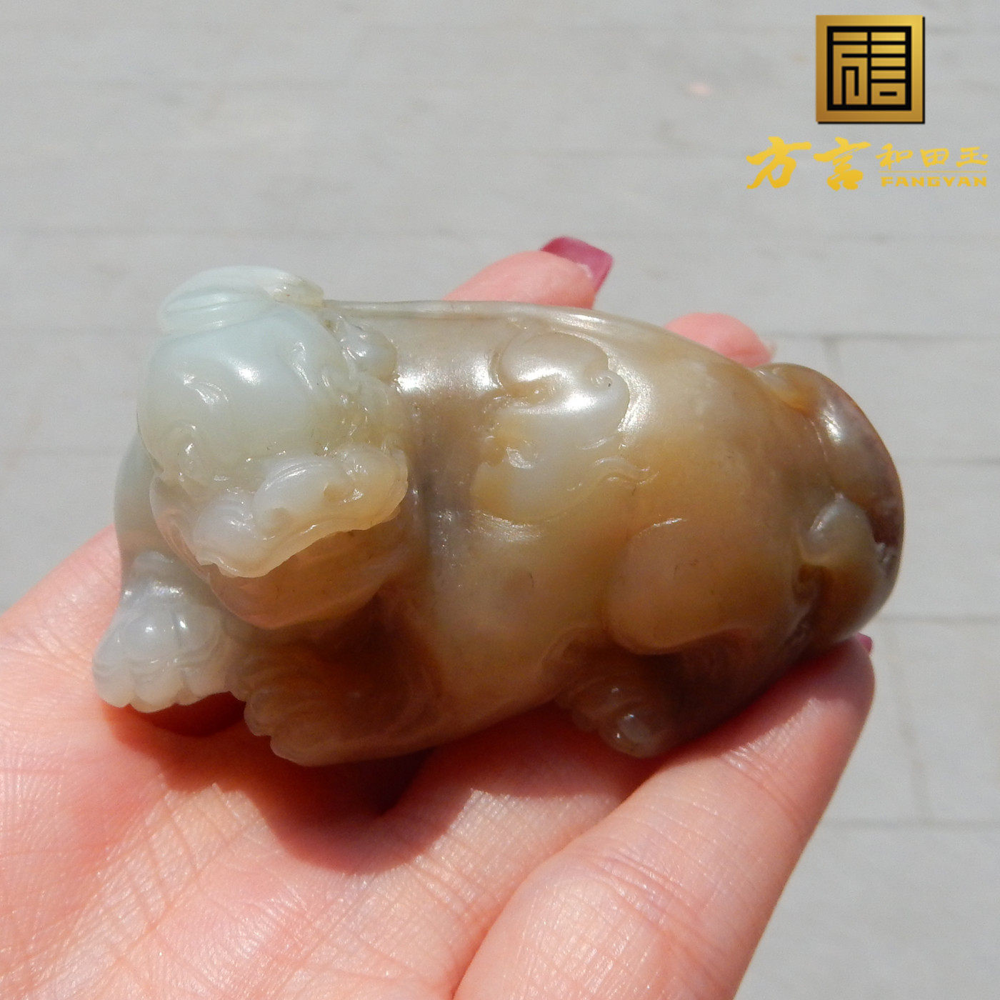 震撼方言和田玉收藏级俄罗斯罕见红沁皮糖玉籽料貔貅手把件挂件A2