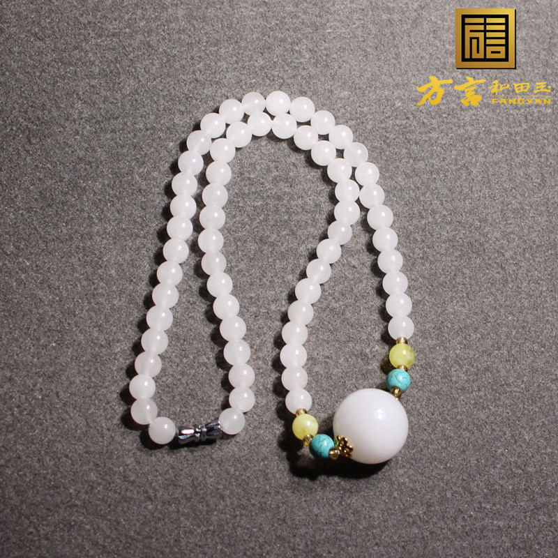 方言精品和田玉特惠佩戴新疆克拉玛依乌拉禾金丝玉圆珠7mm项链h4