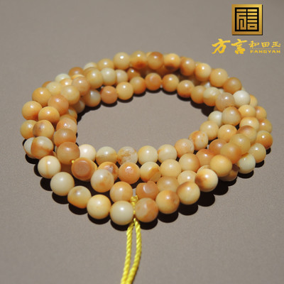 方言和田玉原生黄玉鸡油黄全玉种黄沁金包银5mm唐河沁手链项链S