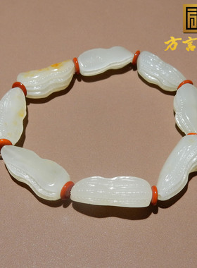 震惊了方言和田玉新疆老熟如酥白玉籽料留皮孔花生多子多福手串N4