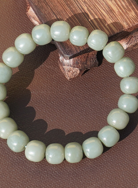 方言和田玉且末老料粉青瓷白手串