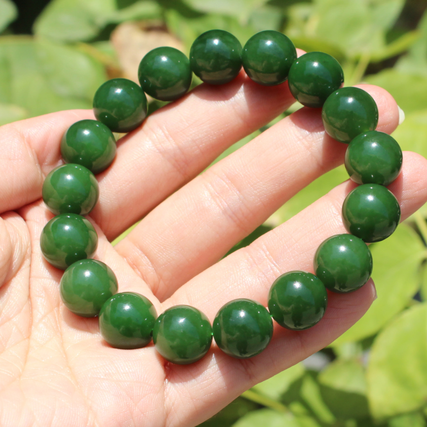 方言和田玉珠宝级特色俄罗斯老坑料无黑点阳绿碧玉12mm手串手链A6