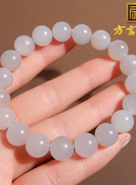 美美哒方言和田玉精品级青海老坑料冰底烟紫卡10mm圆珠手串手链A2