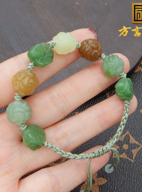 糖玉碧玉黄口精雕玫瑰花11mm手串