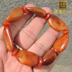 方言镇店之宝和田玉龙河珍品黄沁籽料手串无修红皮黄玉原石手链F