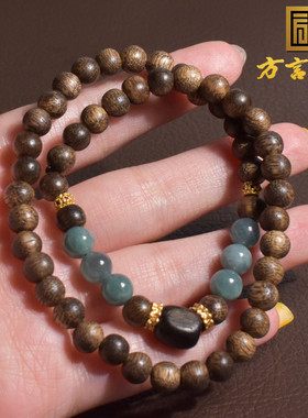 沉香加蓝水叠戴高级感轻奢手链