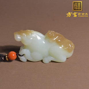 精品方言和田玉珍藏新疆高油糯且末料糖白玉俏雕马上封侯手把件h9