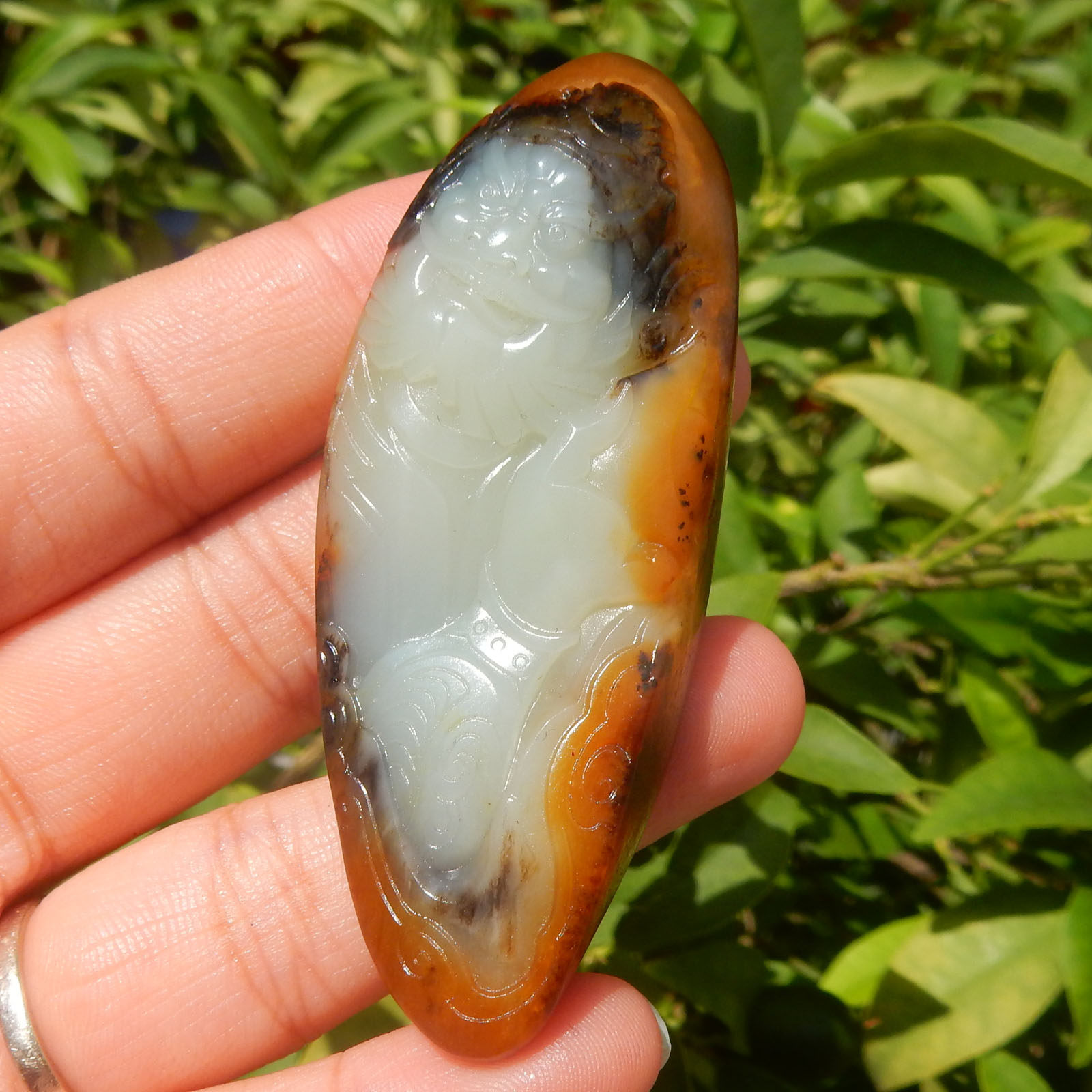 火爆方言和田玉老熟如酥黄沁皮白玉籽料独籽俏雕钟馗挂件手把件R5