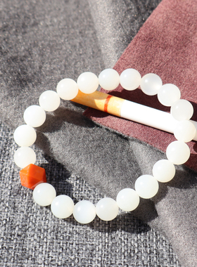 俄罗斯巴沙料白玉卡9mm圆珠手串