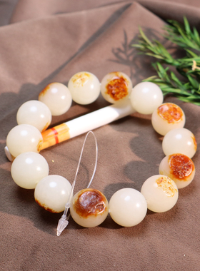 红沁皮暖白玉籽料16mm圆珠手串