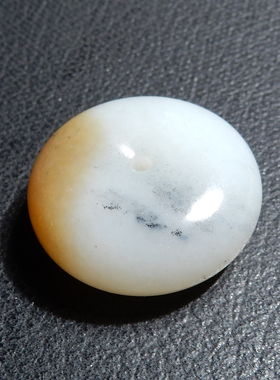 方言品牌和田玉精品高脂罕见三色糖青花白玉籽料平安扣吊坠挂件h2